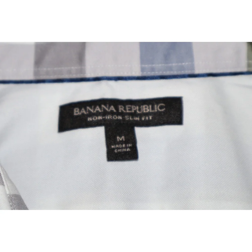 Banana Republic Shirt Mens Medium Green Blue Gingham Plaid Non-Iron Slim Fit